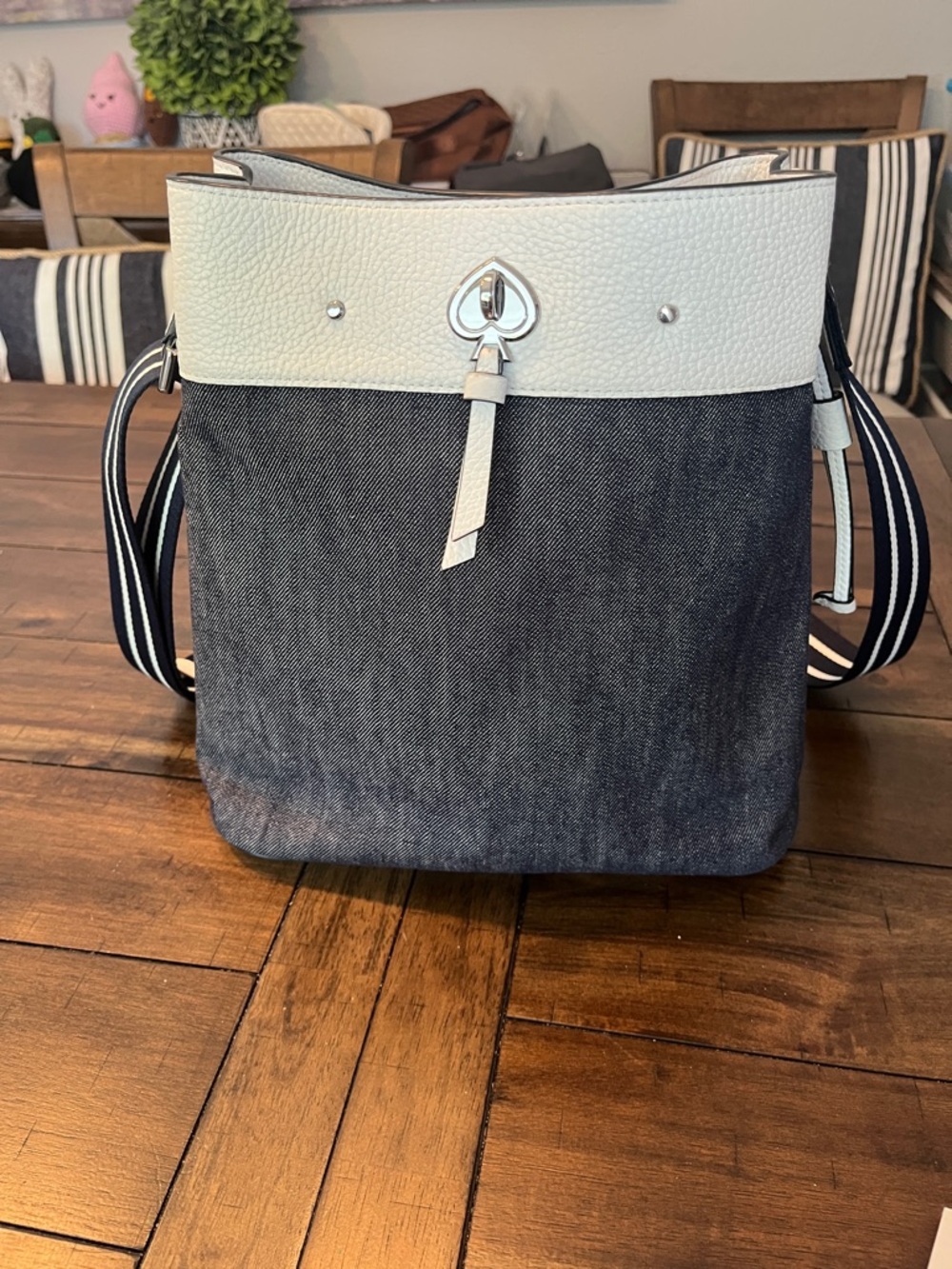 kate spade Navy and Light Blue denim colored Canvas Crossbody Bucket Bag